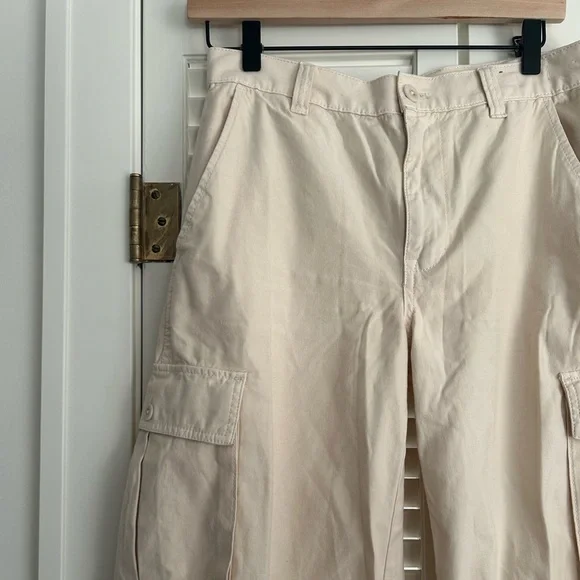 Madewell Low-Slung Straight Cargo Pants In Vintage Linen Beige Tan Size 26 - Picture 4 of 7